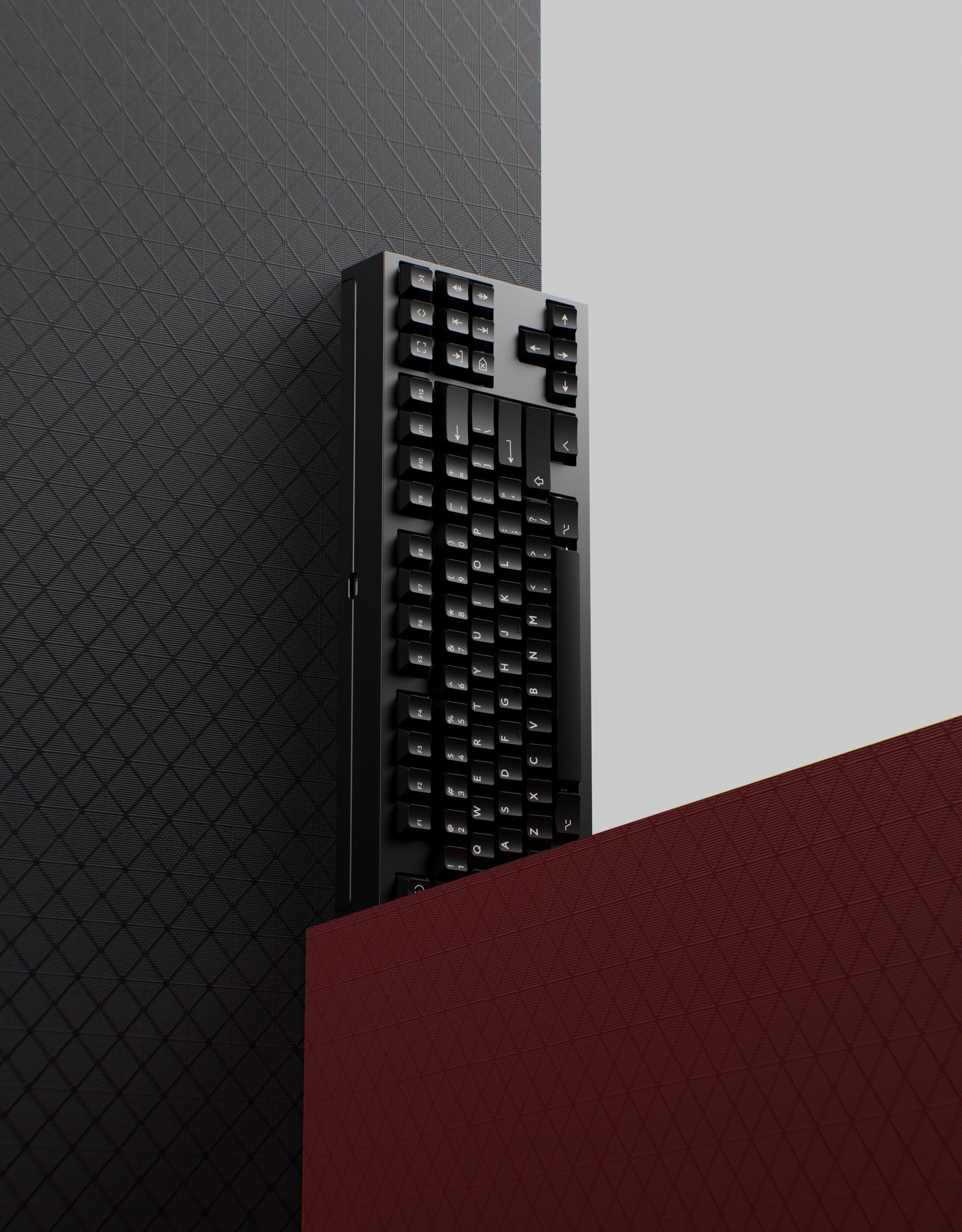 TOFU TKL keyboard in a geometric architectural scene